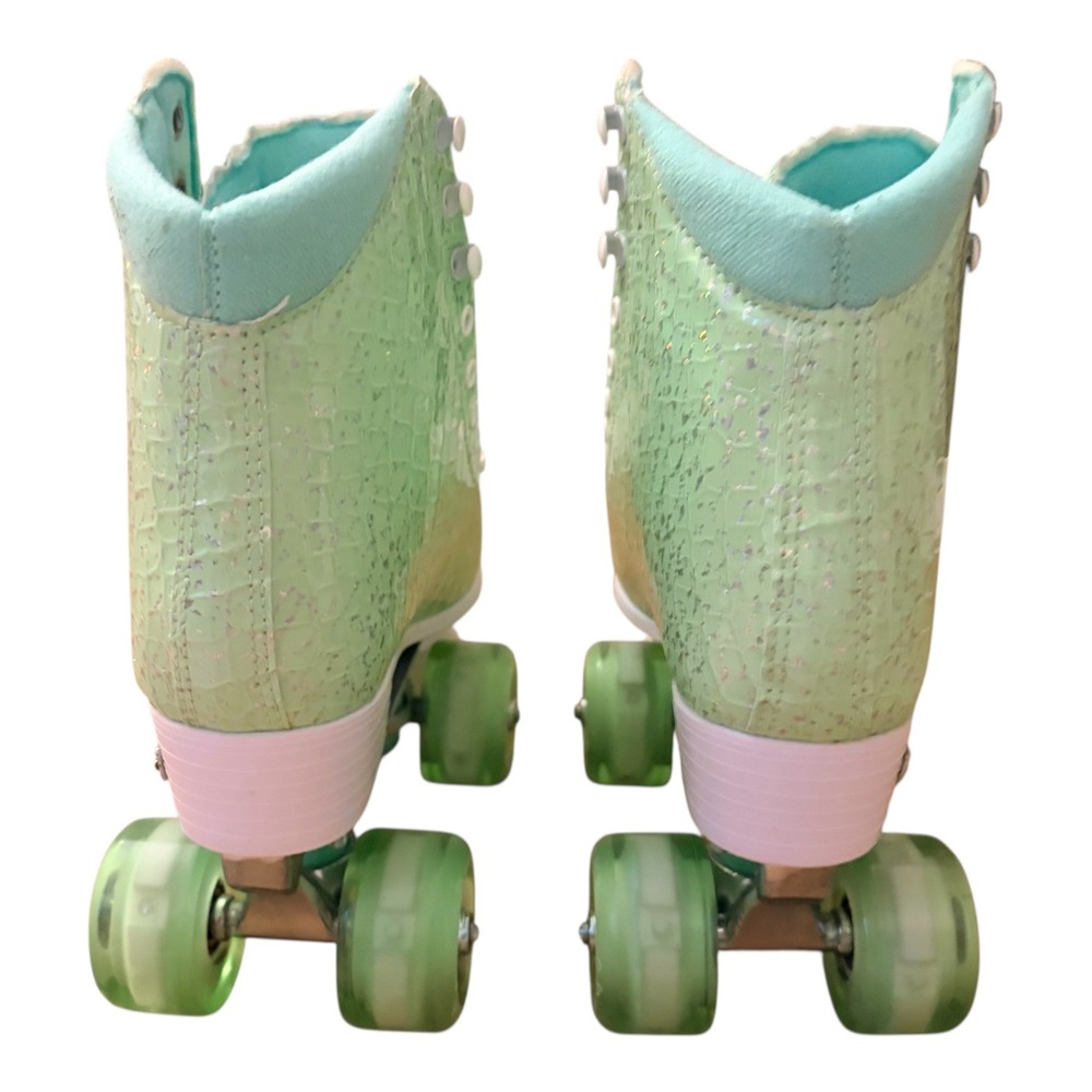 NEW Wellwon Girls 4 Youth Sparkling Mint‎ Green Light Up Wheel Roller Skates - Picture 8 of 10